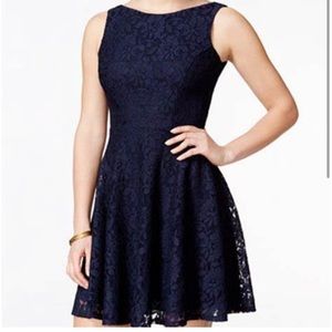 SPEECHLESS Women’s Juniors Lace Fit & Flare Mini Dress dark blue XS NWOT